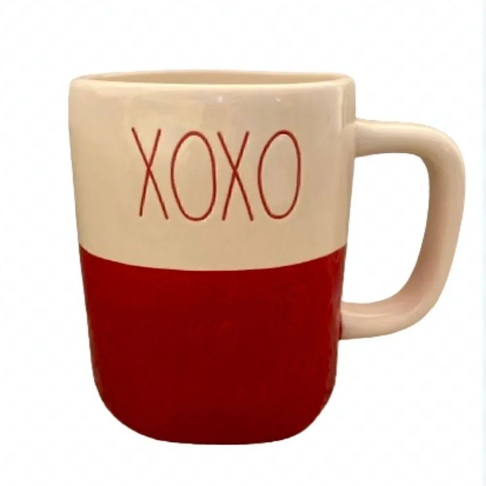 NWT Rae Dunn XOXO 2 Color Hearts Valentine’s Day Coffee Mug Cup